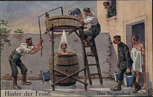 Künstler Ak Thiele, Arthur, Hinter der Front, Das Brausebad