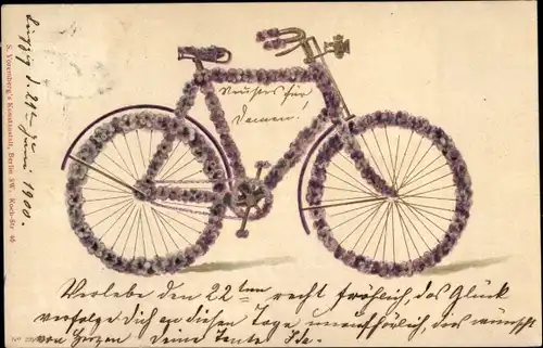 Litho Fahrrad, Veilchen, Blumenbild