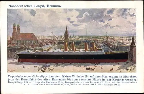 Künstler Ak Doppelschrauben-Schnellpostdampfer Kaiser Wilhelm II., Norddeutscher Lloyd