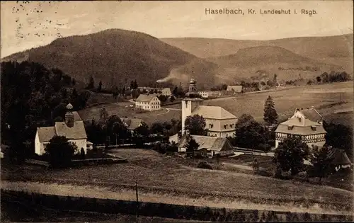 Ak Haselbach Kreis Landeshut im Riesgengebirge Niederschlesien, Ortsansicht