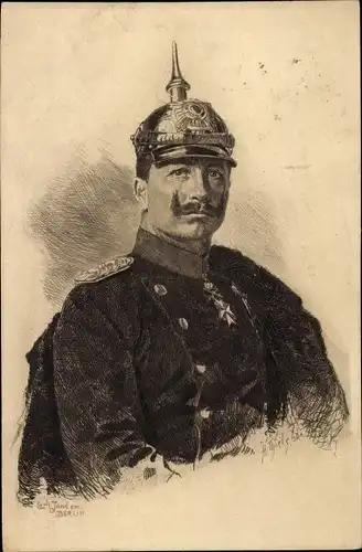 Ganzsachen Künstler Ak Jander, Carl, Kaiser Wilhelm II., Pickelhaube