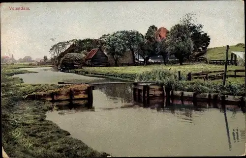 Photochromie Marken Nordholland Niederlande, Partie am Fluss, Bauernhof