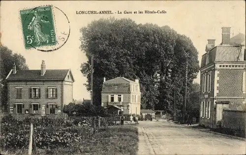Ak Longueil Annel Oise, Bahnhof und Hotelcafés