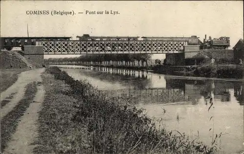 Ak Comines Wallonie Hennegau, Brücke über die Leie