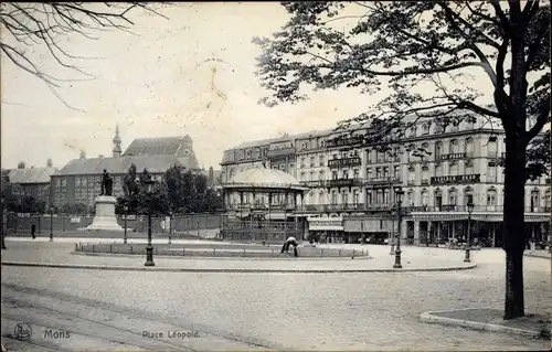 Ak Mons Wallonien Hennegau, Place Léopold, Pavillon, Denkmal