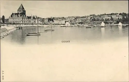 Ak Ouchy Lausanne Kanton Waadt, Gesamtansicht mit Hafen, Boote