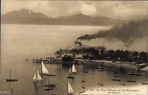 Ak Ouchy Lausanne Kanton Waadt, Le Port und Savoyer Berge