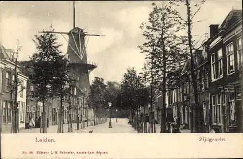 Ak Leiden Südholland Niederlande, Zijdgracht, Windmühle