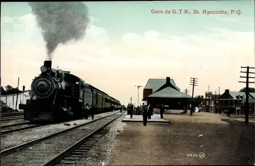 Ak Saint Hyacinthe Quebec Kanada, Bahnhof, Gleisseite, Dampflok