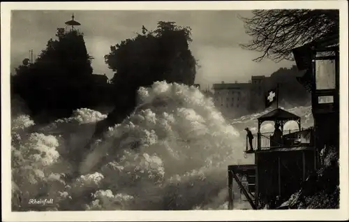 Ak Rheinfall Kanton Schaffhausen, Brandung, Schweizerische Fahne