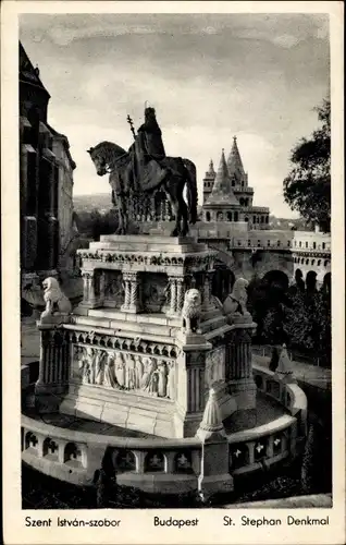 Ak Budapest Ungarn, St. Stephan Denkmal