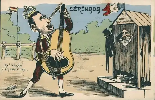 Ak König Alfons XIII von Spanien, Emile Loubet, Karikatur