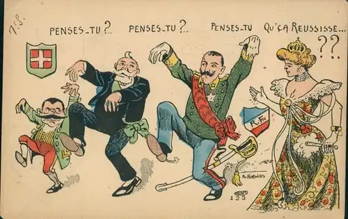 Künstler Ak Norwins, Emile Loubet, Viktor Emanuel III, als Marionetten