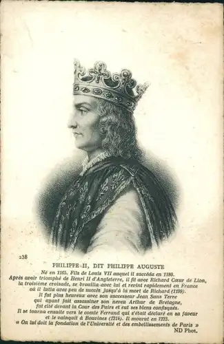 Ak Philippe II, König von Frankreich, Portrait