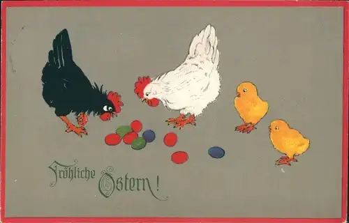 Ak Glückwunsch Ostern, Hühner, Küken, Ostereier