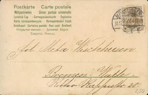 Präge Litho Glückwunsch Neujahr 1904, Uhr, Vergissmeinnicht