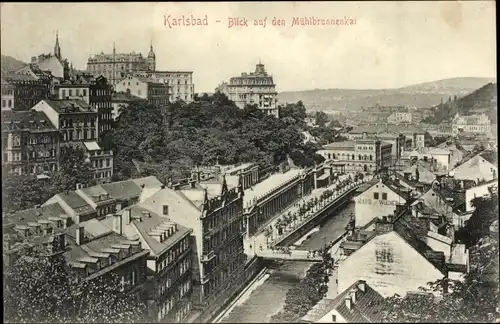 Ak Karlovy Vary Karlsbad Stadt, Blick auf den Mühlbrunnental
