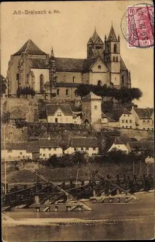 Ak Breisach am Oberrhein, Teilansicht, Kirche, Anleger