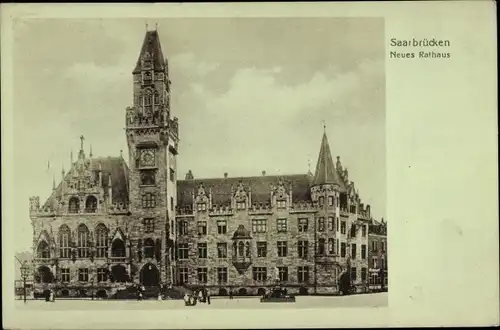 Ak Saarbrücken Saarland, Neues Rathaus, Brunnen