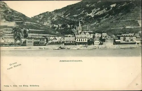 Ak Assmannshausen Rüdesheim am Rhein, Ortsansicht