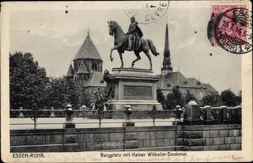 Ak Essen im Ruhrgebiet, Burgplatz, Kaiser Wilhelm-Denkmal