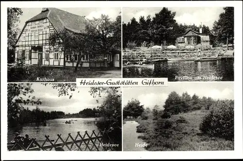 Ak Gifhorn in Niedersachsen, Kurhaus, Pavillon, Heidesee, Heide
