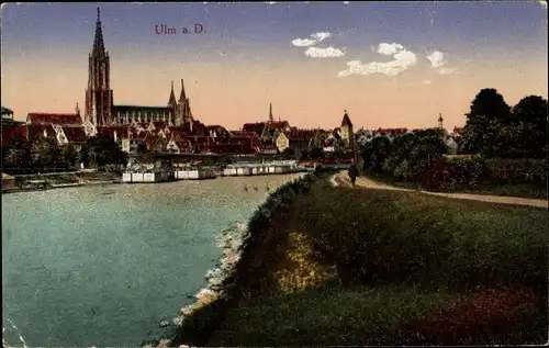 Ak Ulm an der Donau, Ortsansicht, Dämmerung