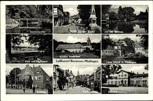 Ak Medingen Bad Bevensen in Niedersachsen, Ilmenau, Kloster, Rathaus, Bahnhof, Altes Schloss