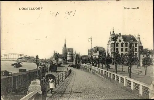 Ak Düsseldorf am Rhein, Rheinwerft, Brücke