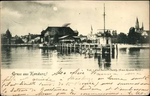 Mondschein Ak Konstanz am Bodensee, Hafen