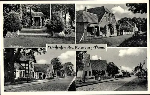 Ak Waffensen Rotenburg an der Wümme, Kriegerehrung, Straßenpartien, Wohnhäuser