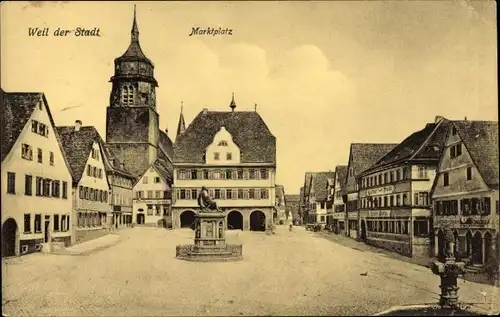 Ak Weil der Stadt Baden Württemberg, Marktplatz, Gasthaus Sonne, Gasthof zur Post, Kirche
