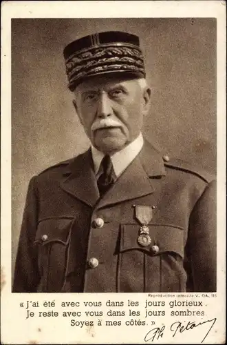 Ak General Philippe Pétain, Portrait, Zitat