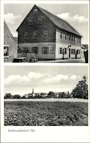 Ak Kirchenschönbach Kirchschönbach Prichsenstadt Unterfranken, Panorama, Gasthaus z. Hirschen