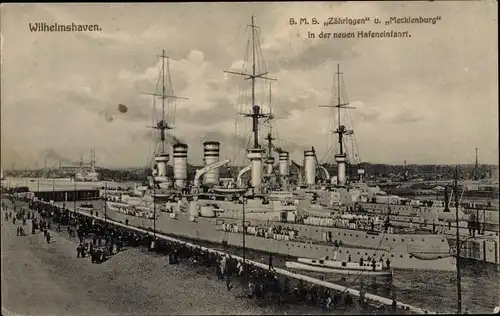 Ak Wilhelmshaven an der Nordsee, Deutsches Kriegsschiff, SMS Zähringen, SMS Mecklenburg