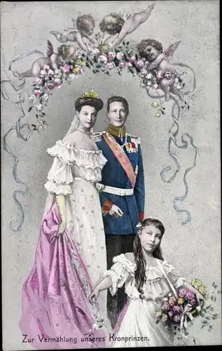 Ak Kronprinz Wilhelm von Preußen, Kronprinzessin Cecilie, Hochzeit, Prinzessin Victoria Luise