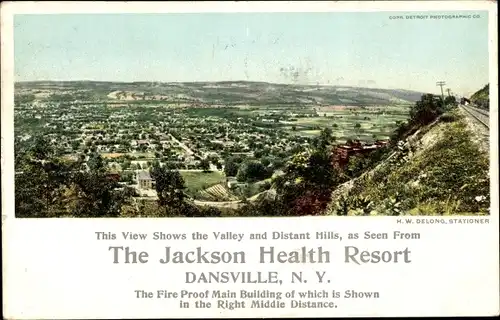 Ak Dansville New York USA, Valley und Distant Hills, The Jackson Health Resort