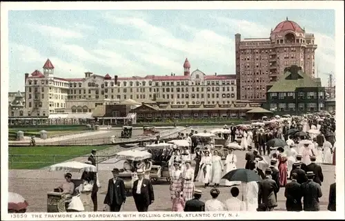 Ak Atlantic City New Jersey USA, Traymore, Boardwalk, mit Rollstühlen