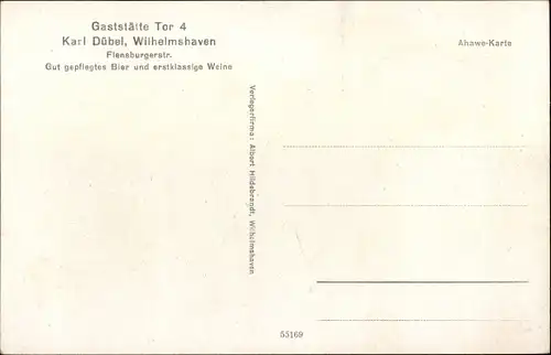 Ak Wilhelmshaven an der Nordsee, Gaststätte Tor 4, Flensburgerstraße