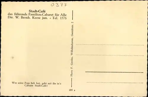 Ak Wilhelmshaven an der Nordsee, Cabaret Stadt-Cafe, Innenansicht