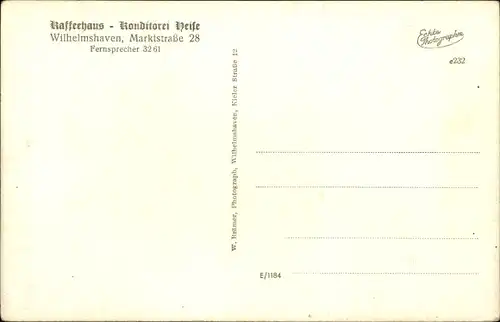 Ak Wilhelmshaven in Niedersachsen, Café Heise, Marktstraße 28