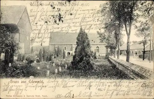 Ak Edewecht im Ammerland, Kirche, Friedhof, Häuser