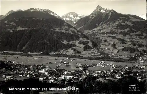 Ak Schruns in Vorarlberg, Ort im Montafon gegen Mittagspitze