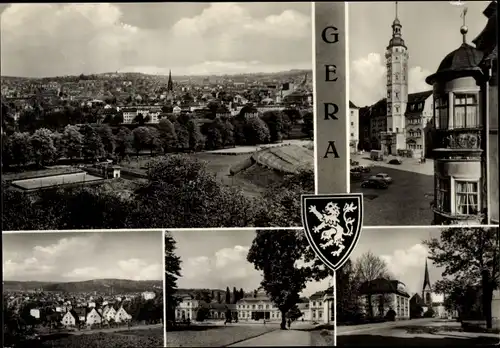 Ak Gera in Thüringen, Wappen, Kirchturm, Panorama