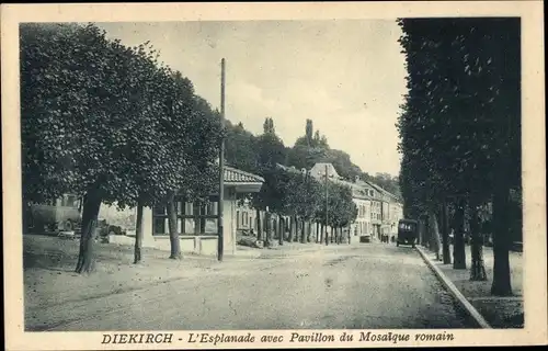 Ak Diekirch Luxemburg, Esplanade avec Pavillon du Mosaique romain