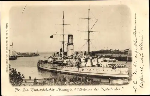 Ak Niederländisches Kriegsschiff, Hr.Ms. Koningin Wilhelmina der Nederlande, Pantserdekschip