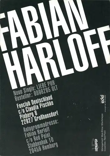 Ak Schauspieler und Sänger Fabian Harloff, Lied Liebe pur, Portrait, Autogramm