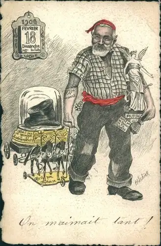 Künstler Ak Karikatur, Emilie Loubet, 18. Februar 1906