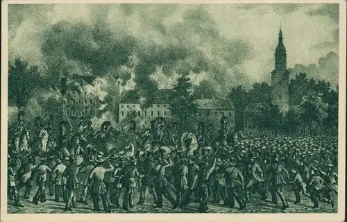 Künstler Ak Waldenburg Sachsen, 100 Jahre Revolution von 1848, Arbeiter stürmen Schloss