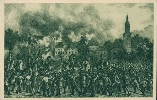 Künstler Ak Waldenburg Sachsen, 100 Jahre Revolution von 1848, Arbeiter stürmen Schloss